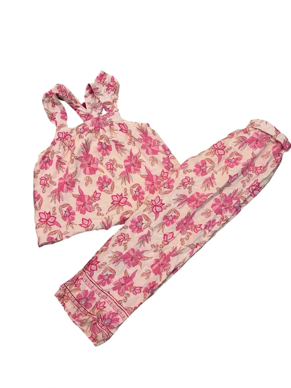 Girls floral pink sleeveless top and pants set